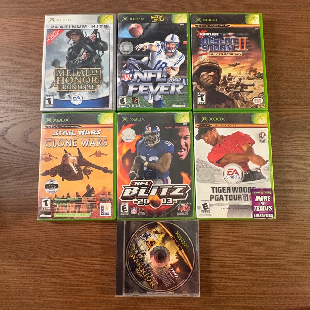 Microsoft Xbox Video Game Lot of 7 NFL Blitz Star Wars Medal of Honor Bundle